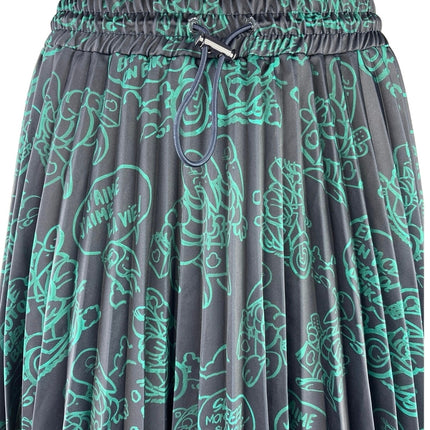 Moncler Green Black Pleated Graphic High Waisted Drawcord A Line Mini Dress M