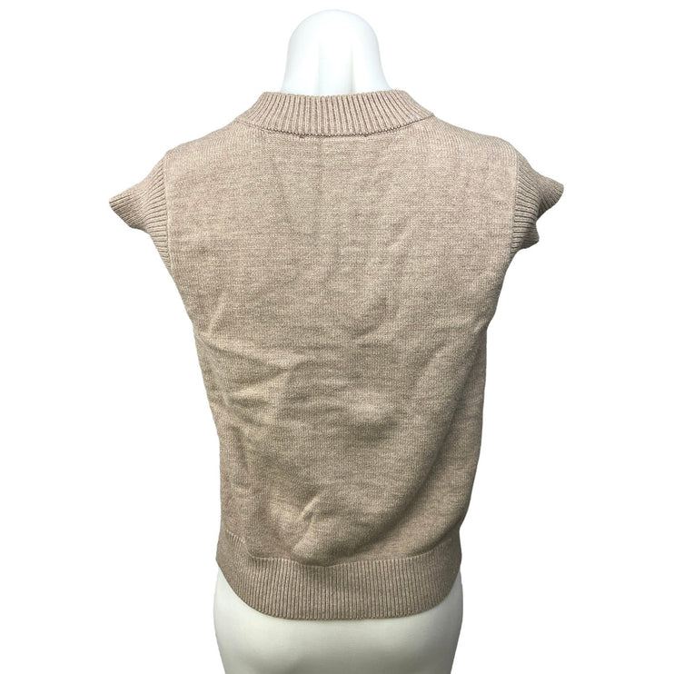 Cyrus Beige Tan Mock Neck Chunky Cable Knit Cap Sleeve Sweater Top Size XS