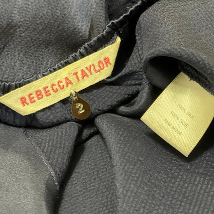 Rebecca Taylor Navy Blue 100% Silk Satin Long Sleeve Tie Blouson Mini Dress 2