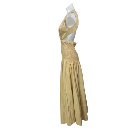 SNDYS x REVOLVE Lottie Beige Smocked Drop Waist Fit & Flare Maxi Dress Size S