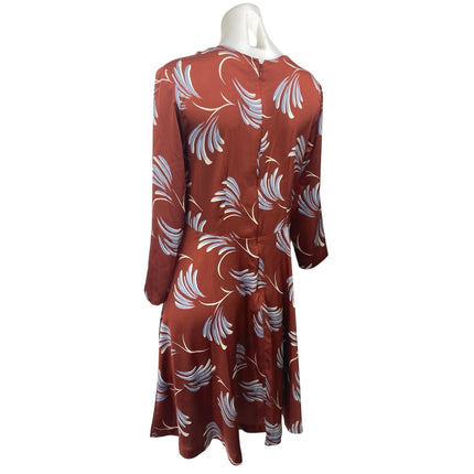 Ann Taylor LOFT Women's Brown Floral 3/4 Sleeve Midi A-Line Fit & Flare Dress 6