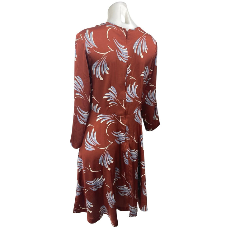 Ann Taylor LOFT Women's Brown Floral 3/4 Sleeve Midi A-Line Fit & Flare Dress 6