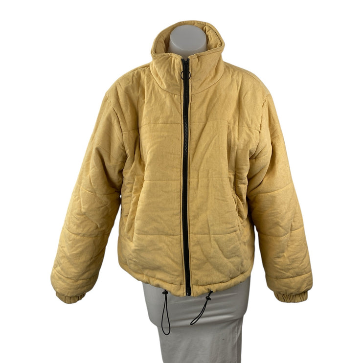 Cotton Candy LA Womens Yellow Quilted Mock Neck Long Sleeve Puffer Coat Jacket M