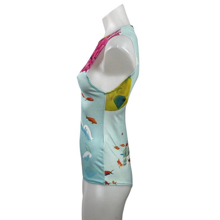 Zara Womens Multicolor Sea Motif Fish Corals Sleeveless Bodysuit Tank Top Size M