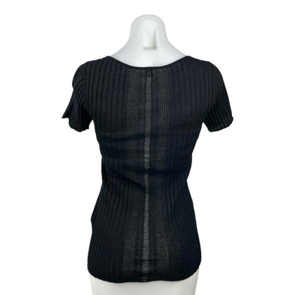 TOTEME Women Black Short Sleeve Scoop Neck Ribbed Knit T Shirt Blouse Top Size S