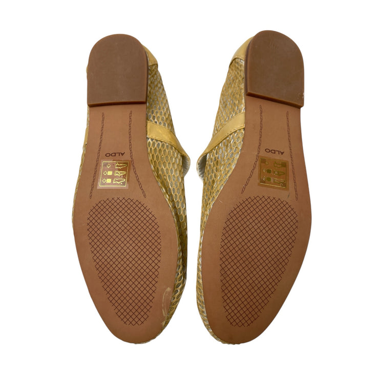 Aldo Gold Fishnet Round Toe Adjustable Buckle Strap Mary Jane Flats Shoes 8.5