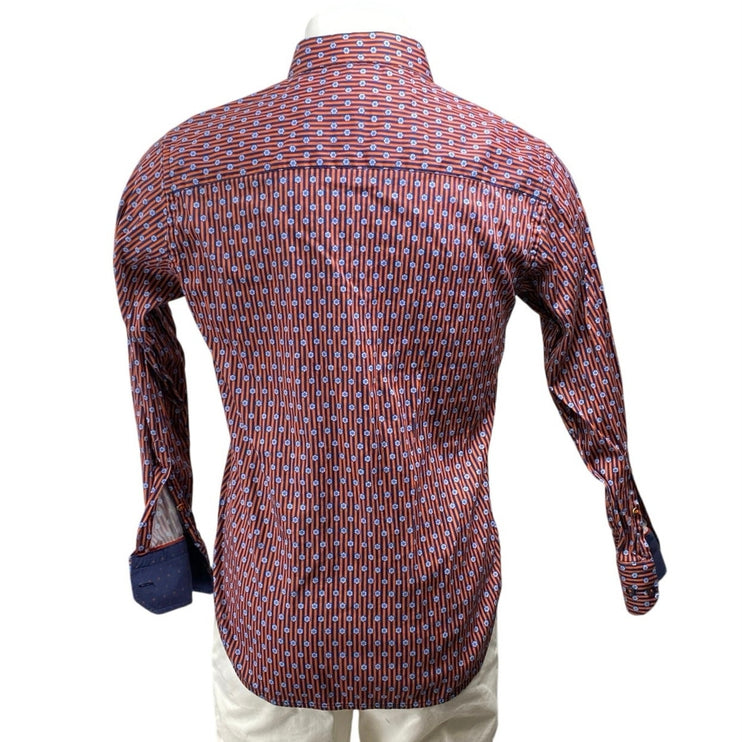 Luchiano Visconti Maroon Floral Striped Long Sleeve Button Down Shirt Top Size S