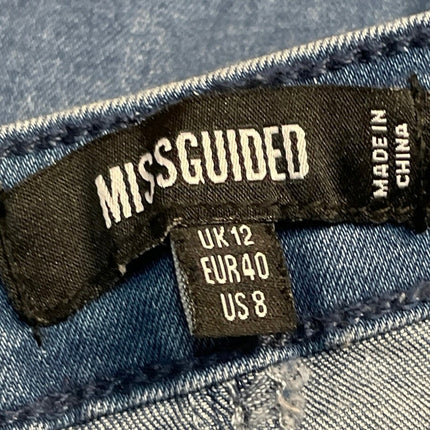 Missguided Women's Blue Medium Wash Straight Pencil Mini Denim Jeans Skirt Sz 8