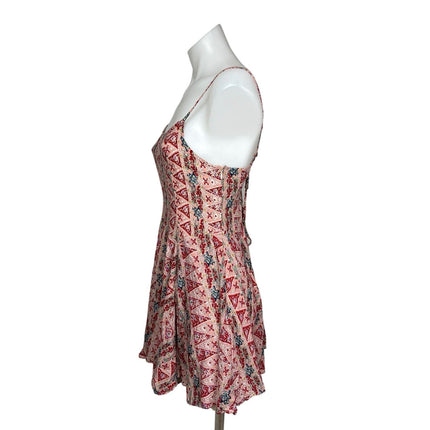 Altar'd State Pink Red Sleeveless V-Neck Floral Fit & Flare Mini Dress Size M