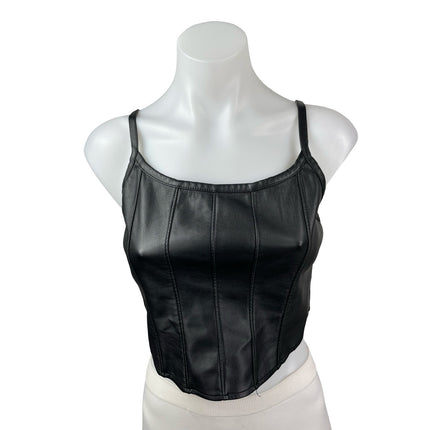Kirious Black Faux Leather Vegan Corset Bustier Sleeveless Tank Crop Top Size M