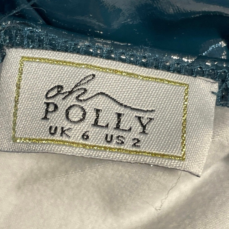 Oh Polly Blue Patent Faux Leather Sleeveless Bustier Cami Mini Bodycon Dress 2