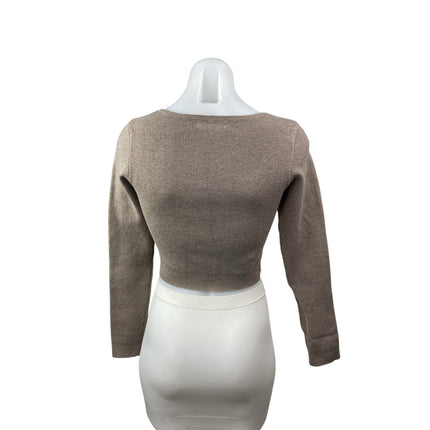 Olivaceous Women's Beige Wool Ribbed Square Neck Long Sleeve Crop Sweater Top M