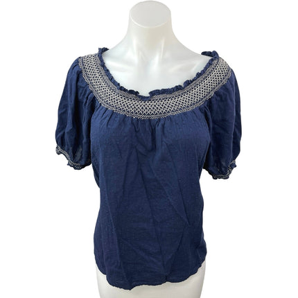 Old Navy Womens Navy Blue Off The Shoulder Stretch Ruffle Boho Blouse Top Size M