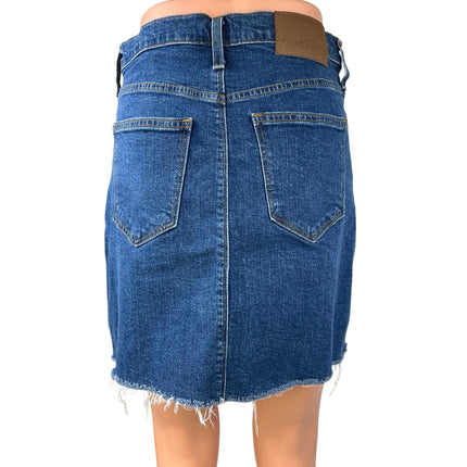 J.Crew Mercantile Women's Blue High Waist Raw Hem Mini Denim Jean Skirt Size 0