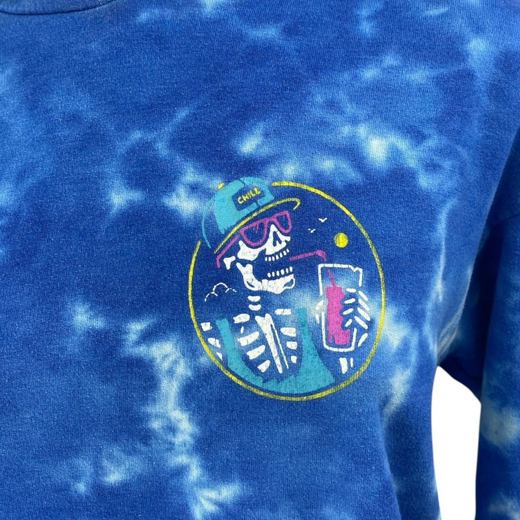 Call Your Mother Blue Tie Dye Skeleton Hooded Hoodie Sweatshirt Sweater Top S