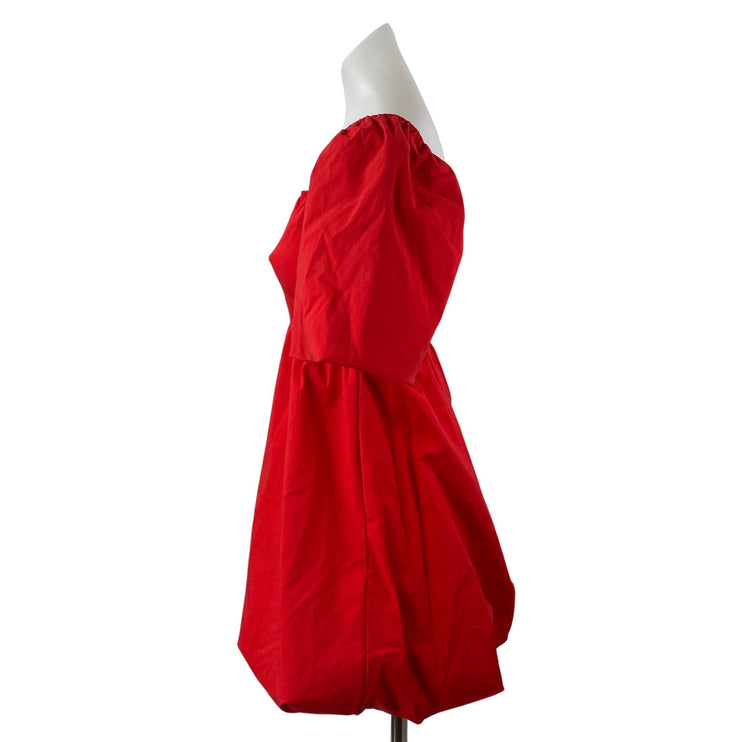 Prettylittlething Red Square Neck Short Puff Sleeve Mini A-Line Shift Dress Sz 4