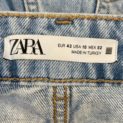 Zara Womens Blue High Rise Raw Frayed Hem Straight Leg Denim Jeans Pants Size 10