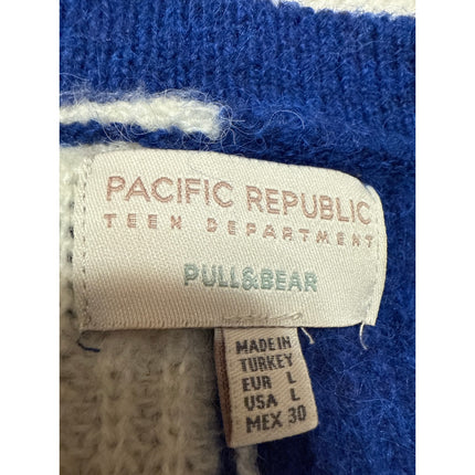 Pull & Bear Blue Cream Checkered Colorblock Long Sleeve Sweater Top Size L