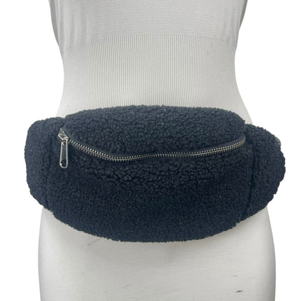GAP Women's Black Faux Sherpa Fur Fanny Pack Adjustable Sling Borg Bum Belt Bag