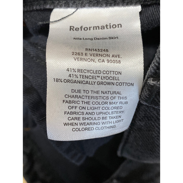 Reformation Nila Black Washed High Waist Slit Split Pencil Denim Jean Skirt 29