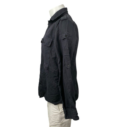 Banana Republic Men's Black Linen Untucked Long Sleeve Button Down Cargo Shirt M