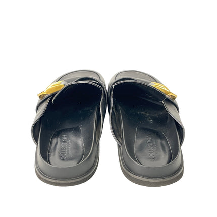 Charles & Keith Gabine Women's Black Buckled Leather Loafer Mules Sandals US 10