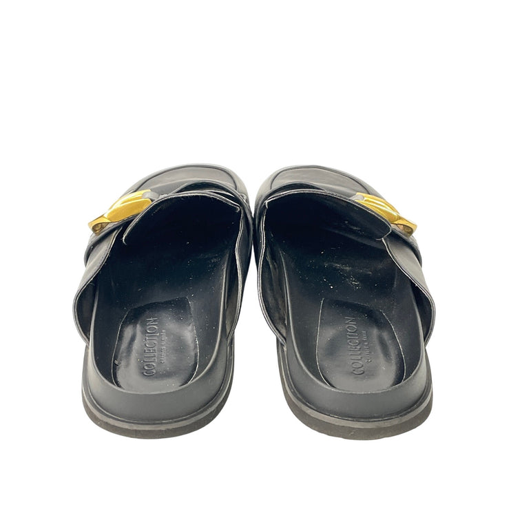 Charles & Keith Gabine Women's Black Buckled Leather Loafer Mules Sandals US 10
