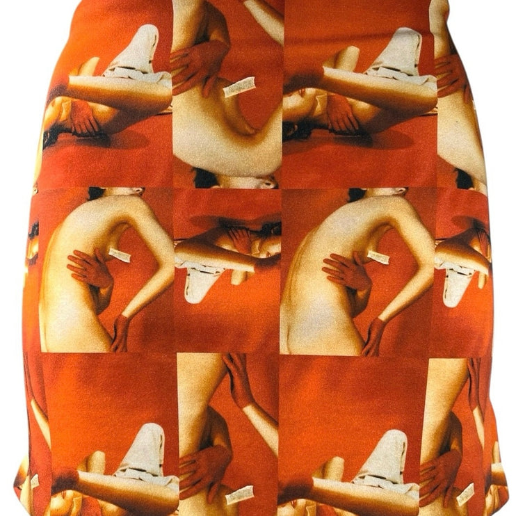 Tiger Mist Orange Knit Body Graphic Print Straight pencil Mini Skirt Size XS