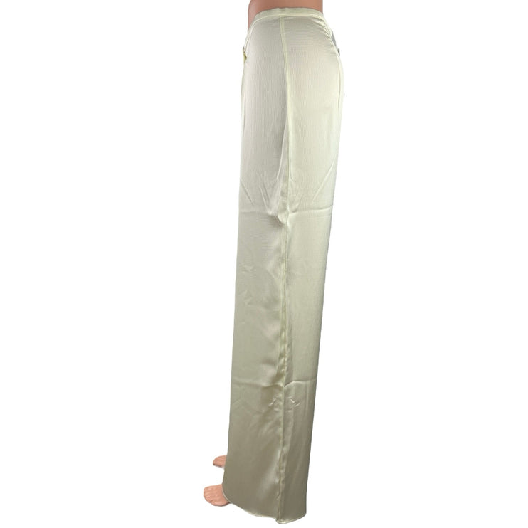 NEW MNG Cream Silk Satin High Rise Pleated Career Wide Leg Trouser Pants Size S