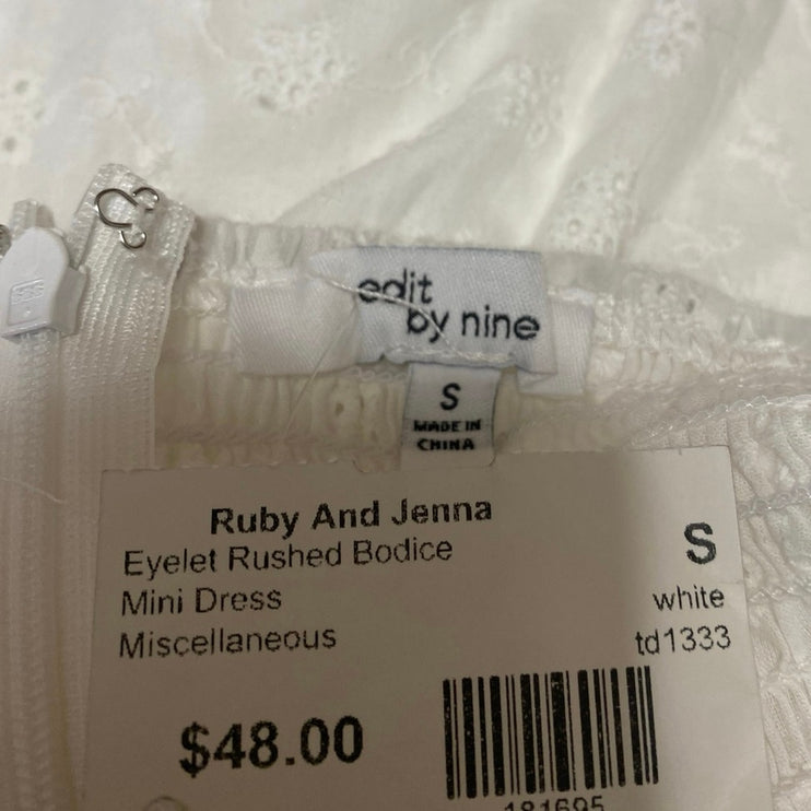 NEW Edit by Nine White Floral Sleeveless Cami Eyelet Mini A-Line Tank Dress S