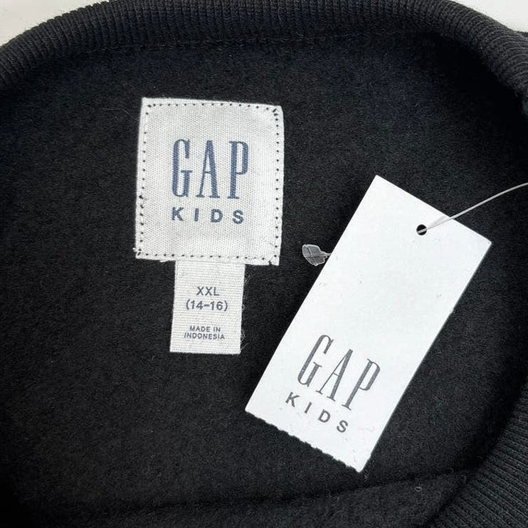 Gap NWT Boy Black Fleece Logo Crew Neck Long Sleeve Pullover Sweatshirt Size XXL