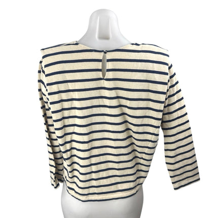 Sezane Women's Cream Navy Blue Striped Knit Long Sleeve T Shirt Tee Top Size XS