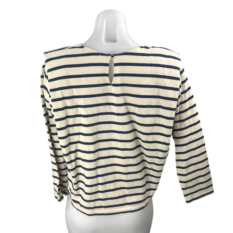 Sezane Women's Cream Navy Blue Striped Knit Long Sleeve T Shirt Tee Top Size XS