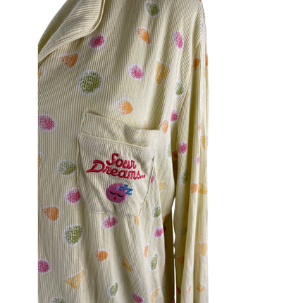 Fruit Riot Women's Yellow Ribbed Knit Long Sleeve Sleepwear Pajama Set Size S