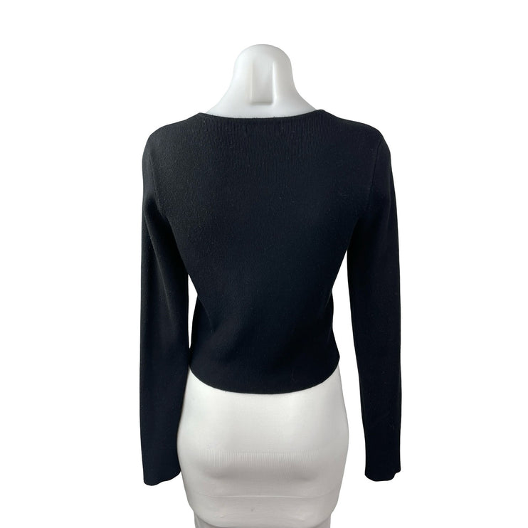 Majorelle Hailey Black Tie Front Cutout Ribbed Knit Long Sleeve Sweater Top Sz M
