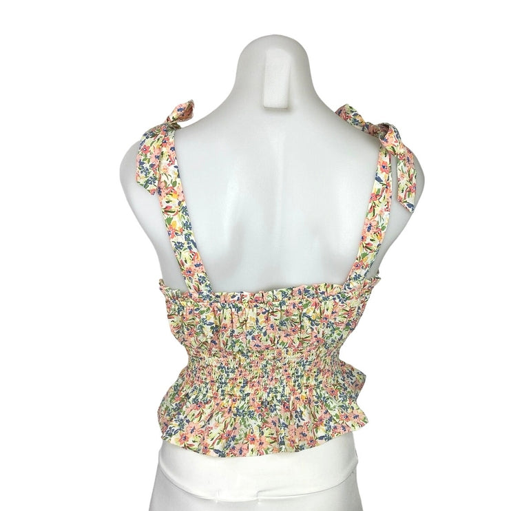 Forever 21 Multicolor Floral Tie Sleeve Smocked Sleeveless Peplum Blouse Size M