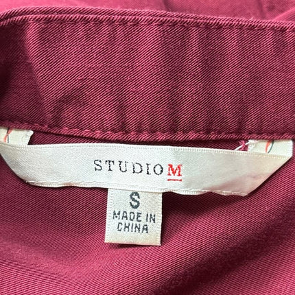 Studio M Maroon Burgandy 3/4 Roll Tab Sleeve Tie Belt Mandarin Collar Dress Sz S