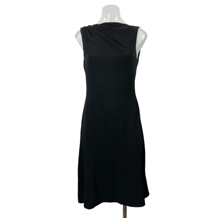 Elie Tahari Black Sleeveless Draped Open Back Cocktail Midi Sheath Dress Size M