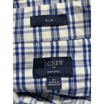 J.Crew Oxford Mens Blue Plaid Slim Fit Long Sleeve Button Down Shirt Top Size XL