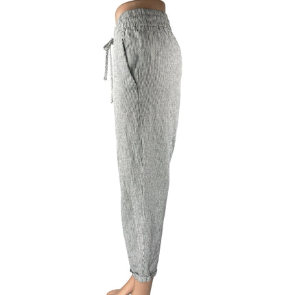 J.Crew Women's White Linen Striped Mid Rise Tapered Trousers Jogger Pants Size 8