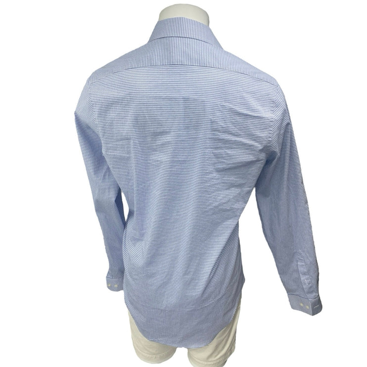 Van Hausen Flex Men's Blue Plaid Slim Stretch Long Sleeve Button Up Shirt Top L
