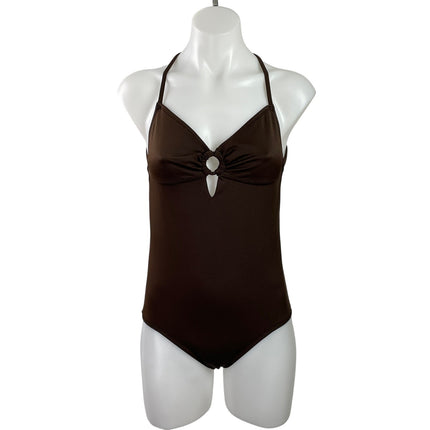 J.Crew Women's Brown Open Back Ring V Neck One Piece Swimsuit Swimwear Size 8
