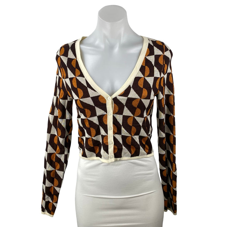 & Other Stories Geometric Jacquard Long Sleeve Crop Cardigan Sweater Top Size XS