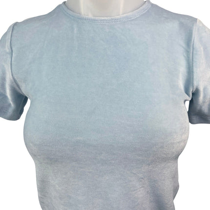 Cale Nina Light Blue Velour Velvet Crew Neck Short Sleeve Crop Tee T-shirt Top M