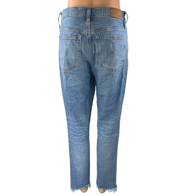 Madewell Perfect Vintage Blue High Waist Frayed Crop Straight Leg Denim Jeans 27