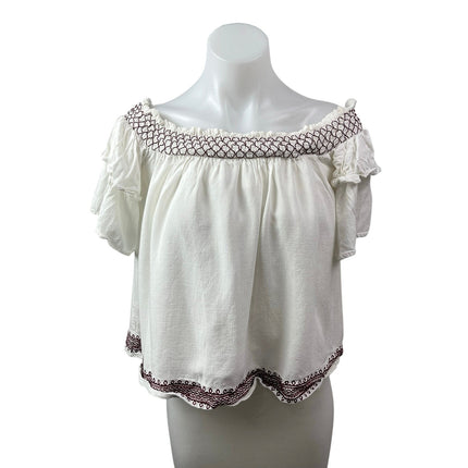 Blue Rain White Embroidered Off Shoulder Short Sleeve Pleasant Blouse Top Size S