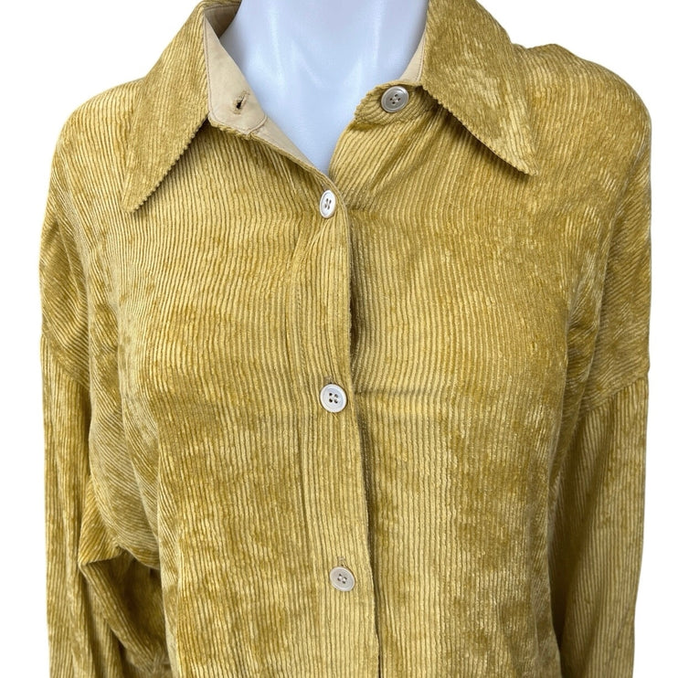 Isabel Marant Fanao Yellow Gold Corduroy Velvet Long Sleeve Button Up Shirt Top