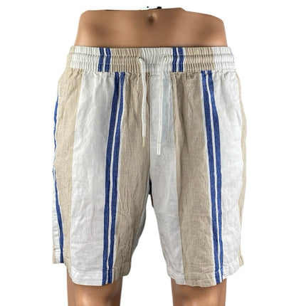 Denim & Co. Men's Multicolor Linen Striped Elastic Waist Bermuda Shorts Size M