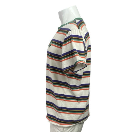 Guess Men's Multicolor Striped Short Sleeve Logo Crewneck Embroidered Tee Size M