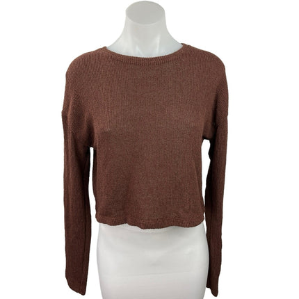 Zara Trafaluc Brown Knitted Crew Neck Long Sleeve Pullover Cropped Sweater Top M